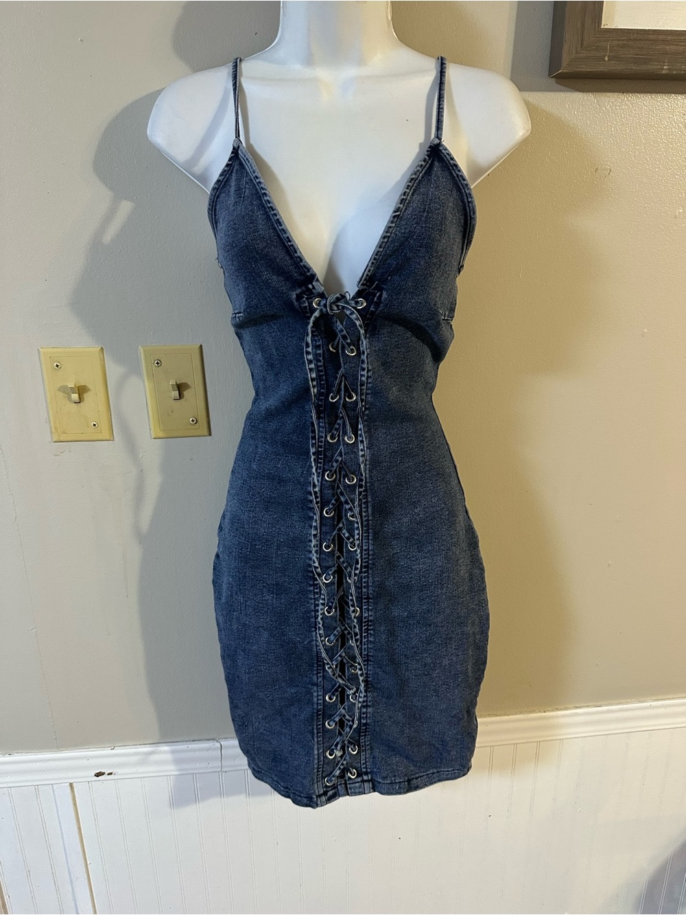 Windsor Washed Denim Lace-Up Mini Dress - Blue